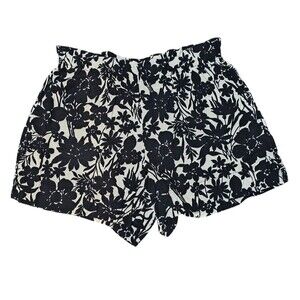 Gap Womens Linen Blend Shorts Floral Black White Size Large Pockets